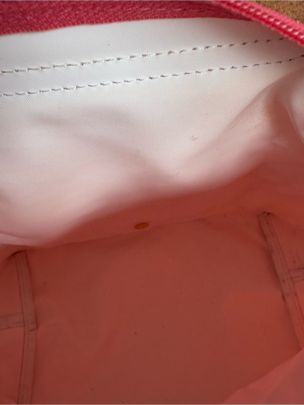 Longchamp Le Pliage Pink/Coral Nylon Tote with Brown Leather Trim - Picture 13 of 15